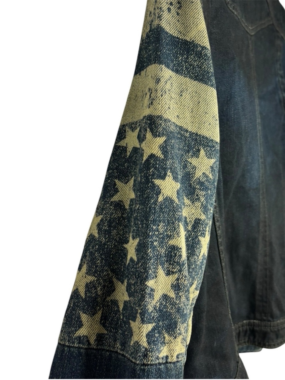We The Free - Free People Denim Moto Jacket with Star Stripe Sleeves - Picture 8 of 10